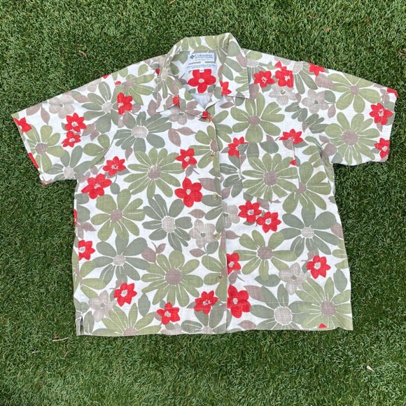 SOLD VINTAGE Columbia Floral Button Up Shirt Size L - Picture 4 of 7